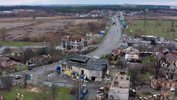 Houses were destroyed by rockets or mines from Russian soldiers. alt