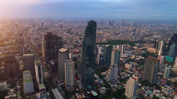 4k Aerial city view of Bangkok dowtnown, Flying over Bangkok, Thailand.