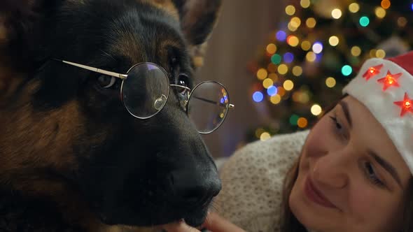 Cute Happy Young Woman Spending Time with Her Dog