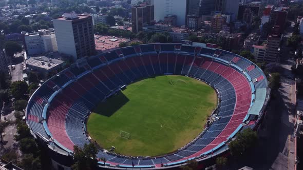 Top down drone view of a stadium in Mexico CIty