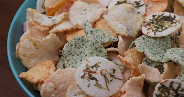 Japanese rice cracker on plate