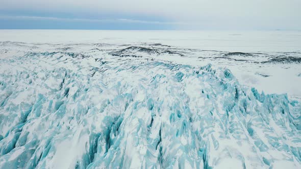 Aerial Drone Shot of Huge Glacier in Iceland