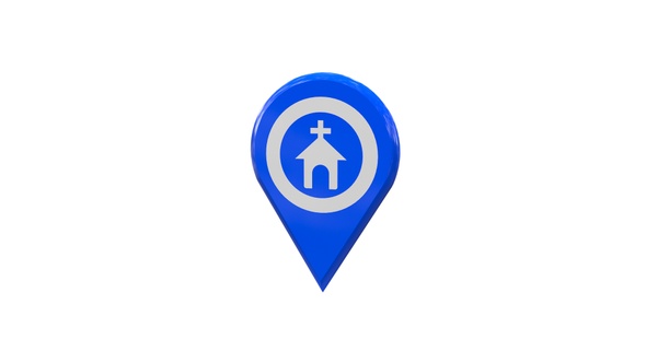 Blue Church Map Location 3D Pin Icon V3