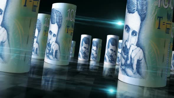 Serbia dinar money banknotes rolls seamless loop