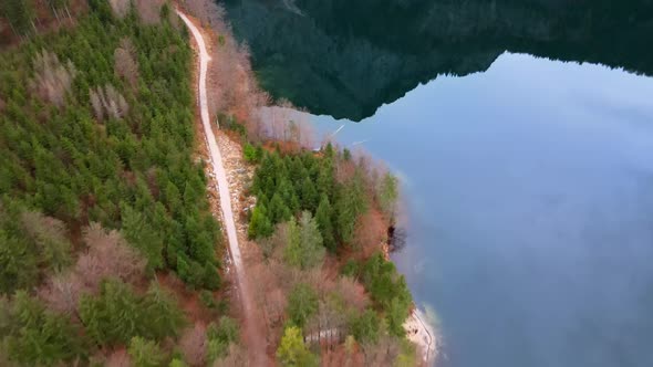 Beautiful Drone View on the Lake Langbathsee in Austria in Autumn