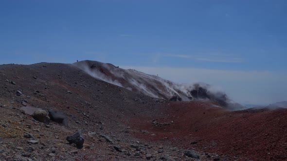 Silhouette of Man Hiking at Coldera of Avachinsky Stratovolcano Also Known As Avacha Volcano