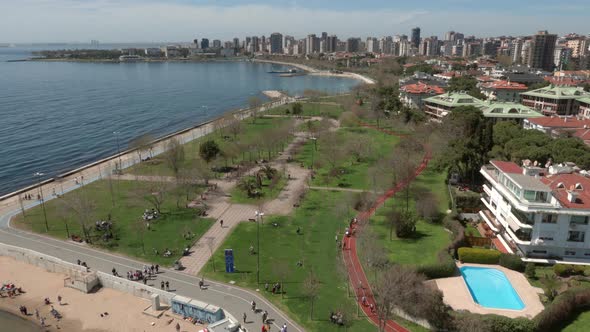 Aerial view of park in Caddebostan district, Istanbul, Turkey.