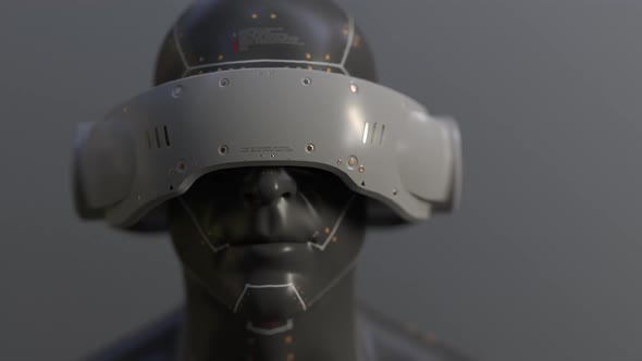 military cyborg man in a helmet .