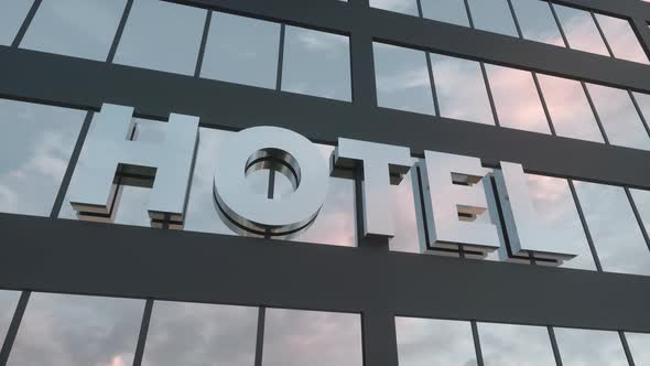 Hotel Sign on a Modern Glass Skyscraper