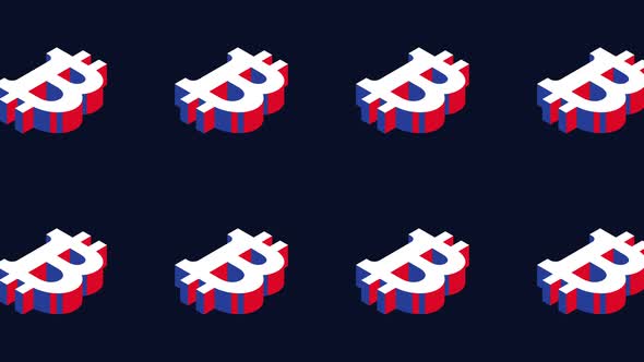 Animated pattern with isometric symbols of cryptocurrency Bitcoin. Simple seamless loop