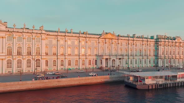 Aerial View of Incredibly Beautiful Dvortsovaya Embankment in the Center of St