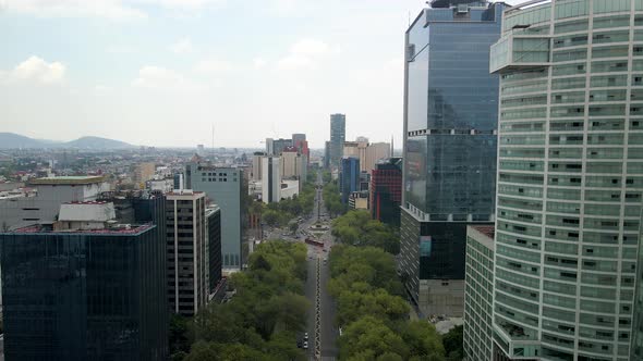 Drone view of Paseo de la Reforma in Mexico city