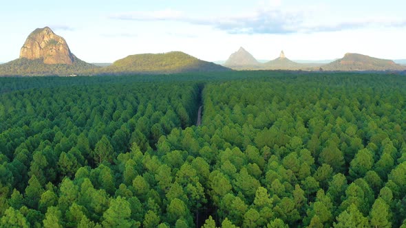 Aerial view of the Glass House Mountains, Queensland, Australia.