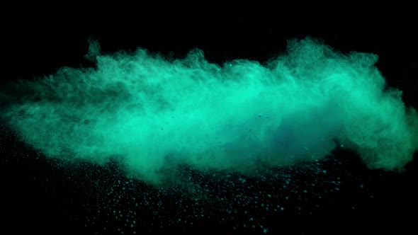 Super Slowmotion Shot of Green Powder Explosion Isolated on Black Background