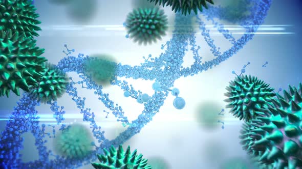 Coronavirus cells spreading and 3D DNA strand spinning