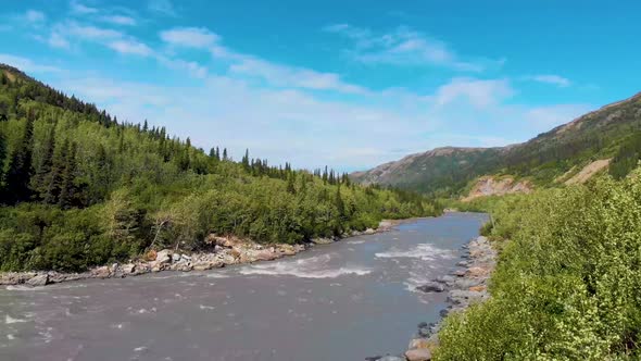 4K Drone Video of Chulitna River near Denali National Park and Preserve, Alaska during Summer