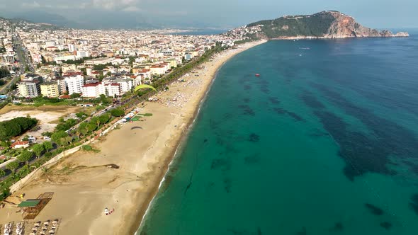 Colorful Panorama over the city Aerial View 4 K Alanya Turkey