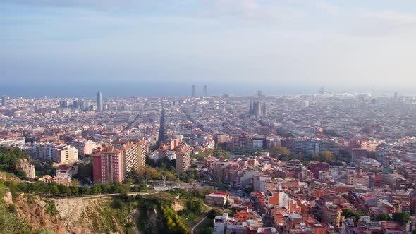 Sweeping panoramic view of the City of Barcelona seen from Bunkers Del Carmen.