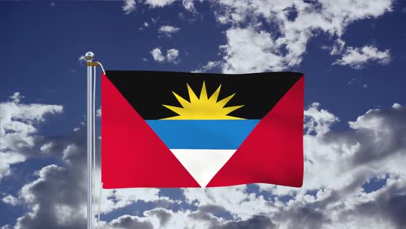 Flag Of Antigua And Barbuda Waving With Blue Sky