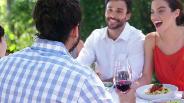 Group of friends toasting wine glasses