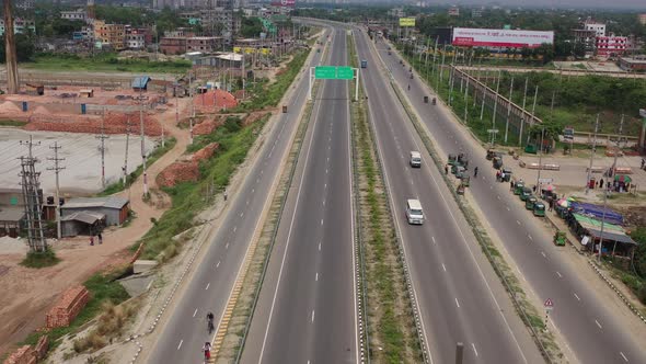 Aerial view of highway in Dhaka outskirt, Bangladesh.