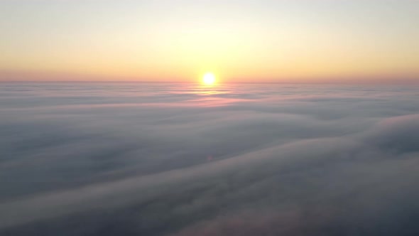 Morning Orange Sun Over Thick Autumn Fog