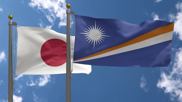 Japan Flag Vs Marshall Islands Flag On Flagpole