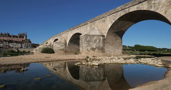 Gien, Loiret department, France. Low water level in the Loire river during a dryness season.