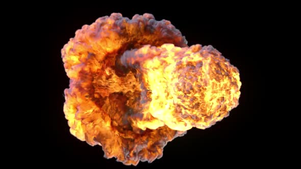 Explosions And Blasts. Explosion Spark And Particles Moves In Isolated Black Background alt