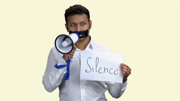 Censored Male Protester with Megaphone.