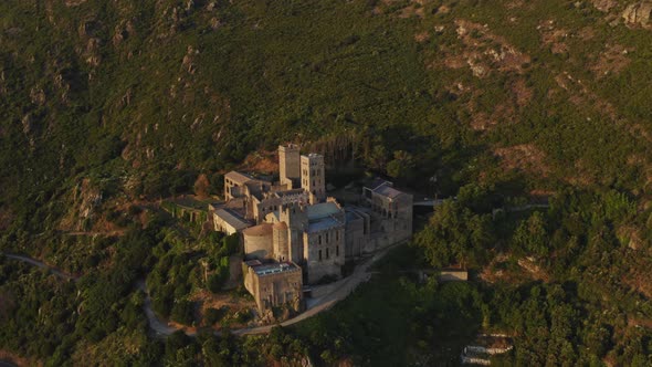 Drone Flight Of Sant Pere De Rodes In Mountainside