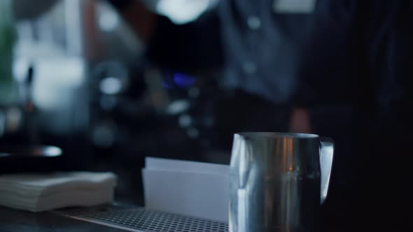 Barista Hands Serving Coffee for Client Closeup