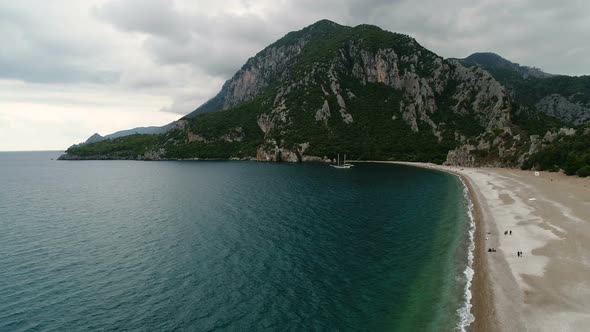 Aerial View of Sea and Mountain