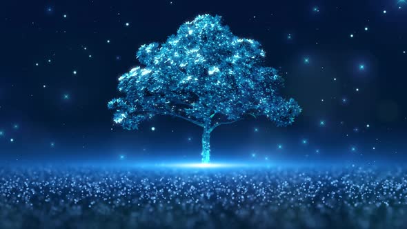 Blue Particle Tree Stage Background