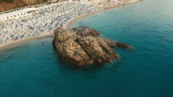 Aerial view of Palmi beach in summer. Calabria Italy