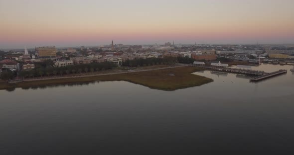 Aerial of Downtown Charleston from Harbor