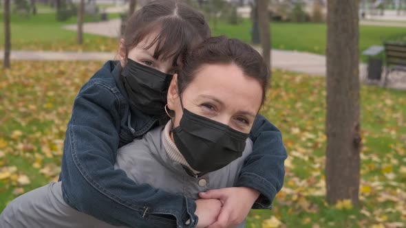 Happy family in masks. 