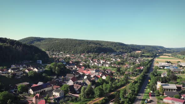 Beautiful mountain landscape with small village and valley