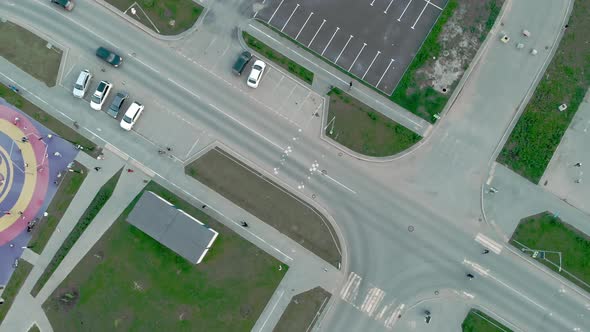 Drone View of the Road and Parking Near a Residential Urban Area