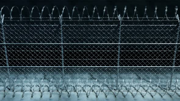 Endless footage showing the whole prison fence at night. Jail protection. 4k HD