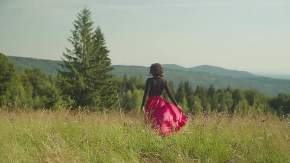 Joyful Excited African American Woman Traveler Enjoying Recreation and Scenic Mountain Nature