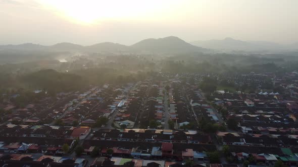 Aerial view suburb residential town