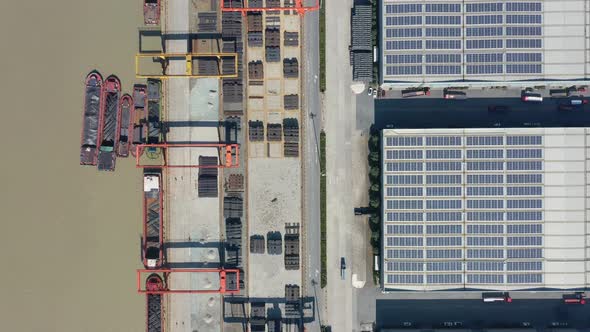 Solar panels on warehouse rooftop