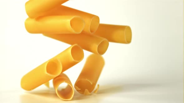 Super Slow Motion of the Cannelloni Dry Pasta Drops