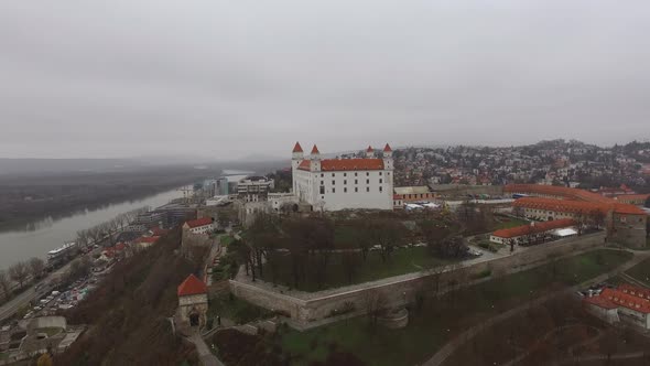 Bratislava Castle on the hill, aerial view