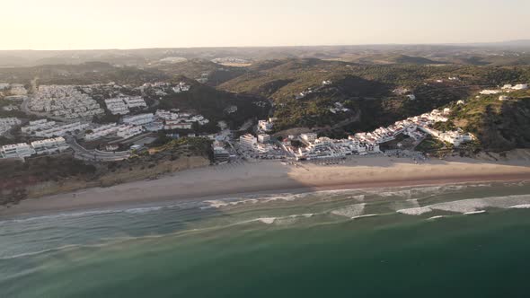 Landscape aerial of Salema, a coastal village in Algarve. Beach holidays destination