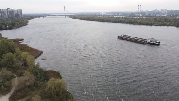 The Main River of Ukraine - Dnipro Near Kyiv. Slow Motion