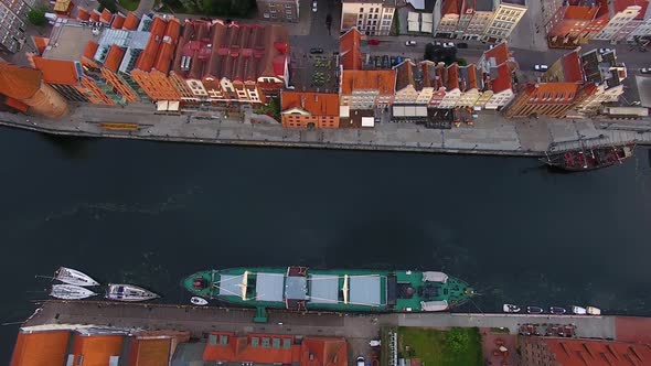 Aerial view of the canals of Gdansk in summertime