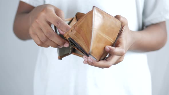 Man Hand Open an Empty Wallet with Copy Space