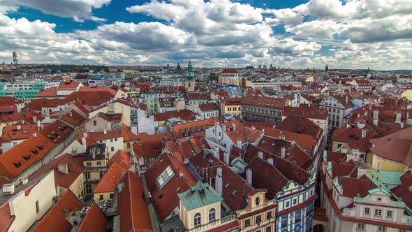 Aerial Timelapse View of the Traditional Red Roofs of the City of Prague Czech Republic with the